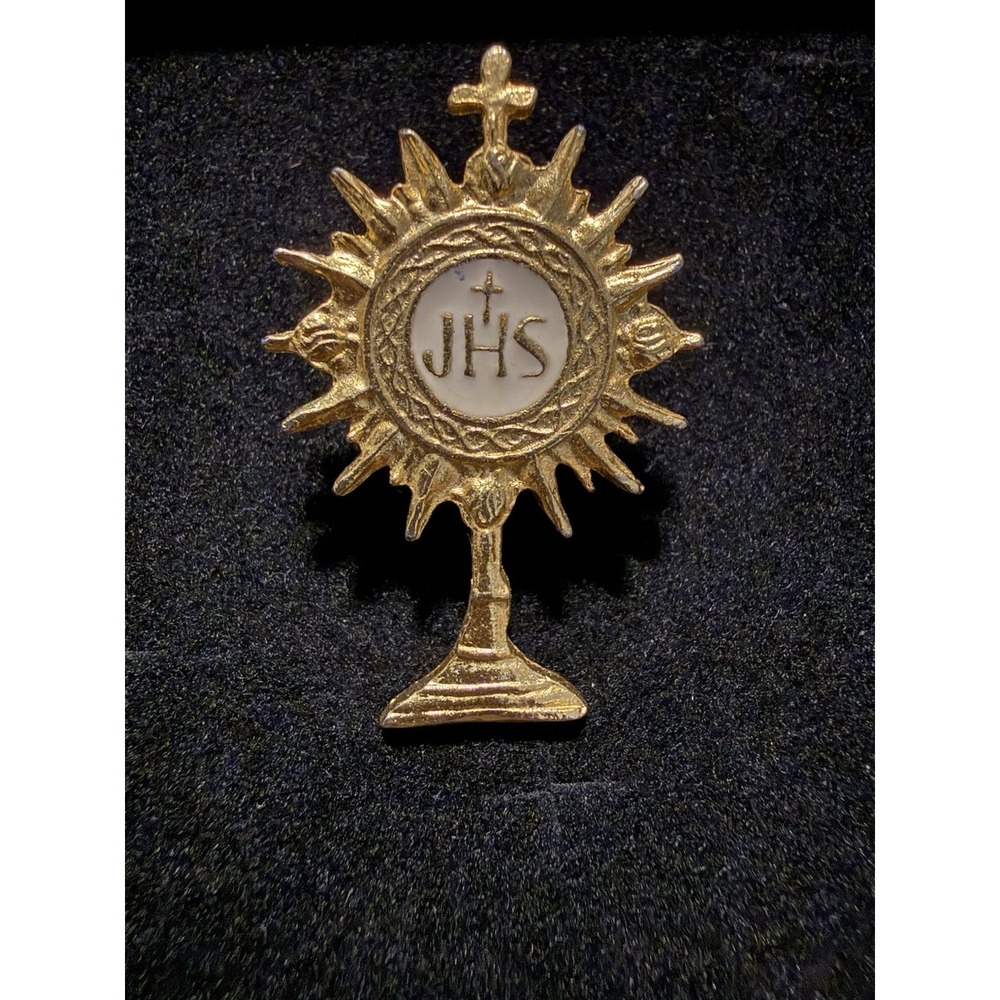 Vintage Catholic Monstrance JHS Pin Gold Cross Eucharist Chalice First Communion